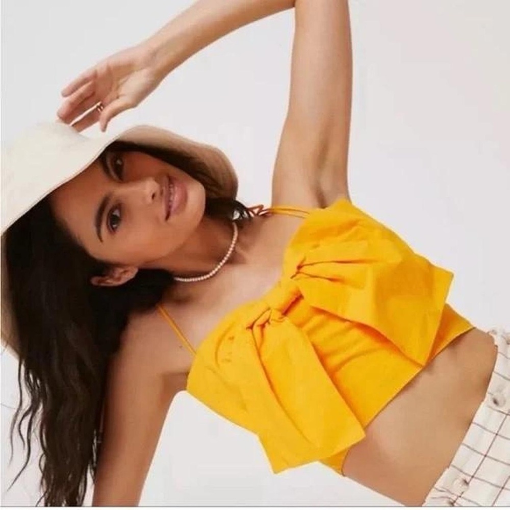 Maeve Yellow Crop Tie Front Tank Top